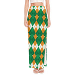 Irish Themed Argyle Pattern Print High Slit Maxi Skirt