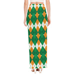 Irish Themed Argyle Pattern Print High Slit Maxi Skirt