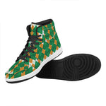 Irish Themed Argyle Pattern Print High Top Leather Sneakers