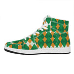 Irish Themed Argyle Pattern Print High Top Leather Sneakers