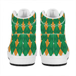 Irish Themed Argyle Pattern Print High Top Leather Sneakers