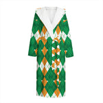 Irish Themed Argyle Pattern Print Hooded Bathrobe
