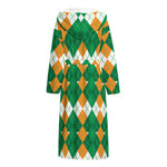 Irish Themed Argyle Pattern Print Hooded Bathrobe