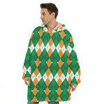 Irish Themed Argyle Pattern Print Hoodie Blanket
