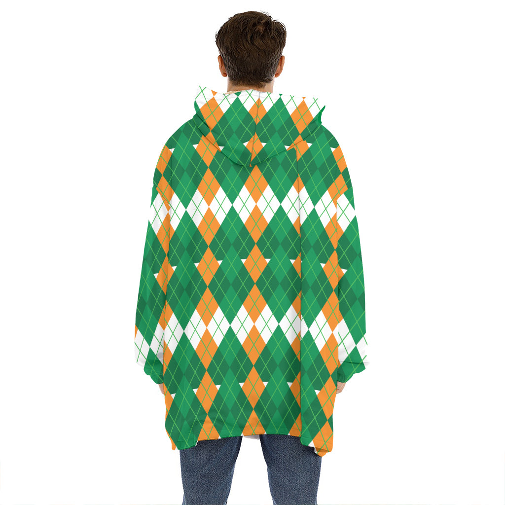 Irish Themed Argyle Pattern Print Hoodie Blanket