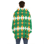 Irish Themed Argyle Pattern Print Hoodie Blanket