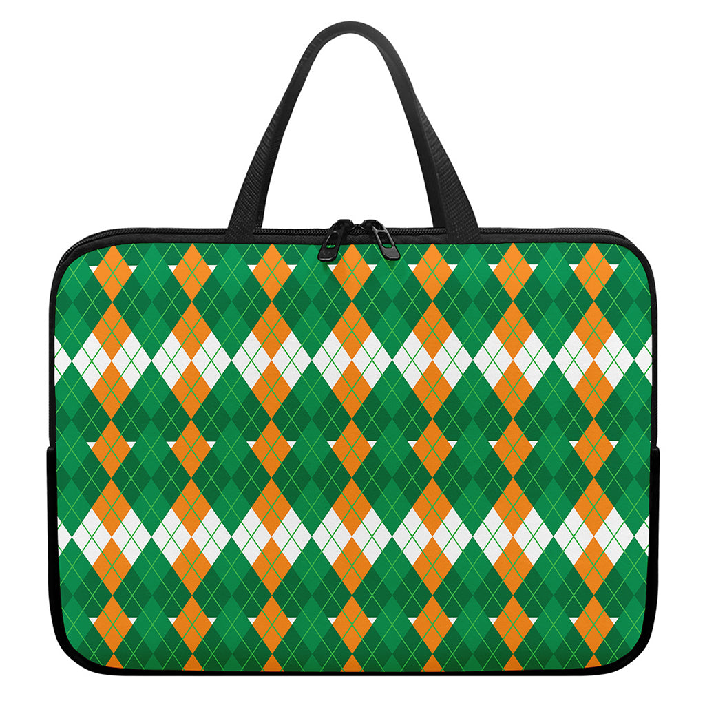 Irish Themed Argyle Pattern Print Laptop Sleeve With Handle