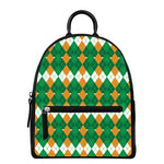 Irish Themed Argyle Pattern Print Leather Backpack
