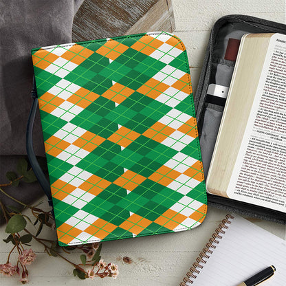 Irish Themed Argyle Pattern Print Leather Bible Cover