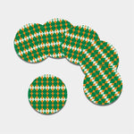 Irish Themed Argyle Pattern Print Leather Coaster Set