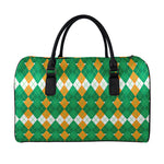 Irish Themed Argyle Pattern Print Leather Duffle Bag