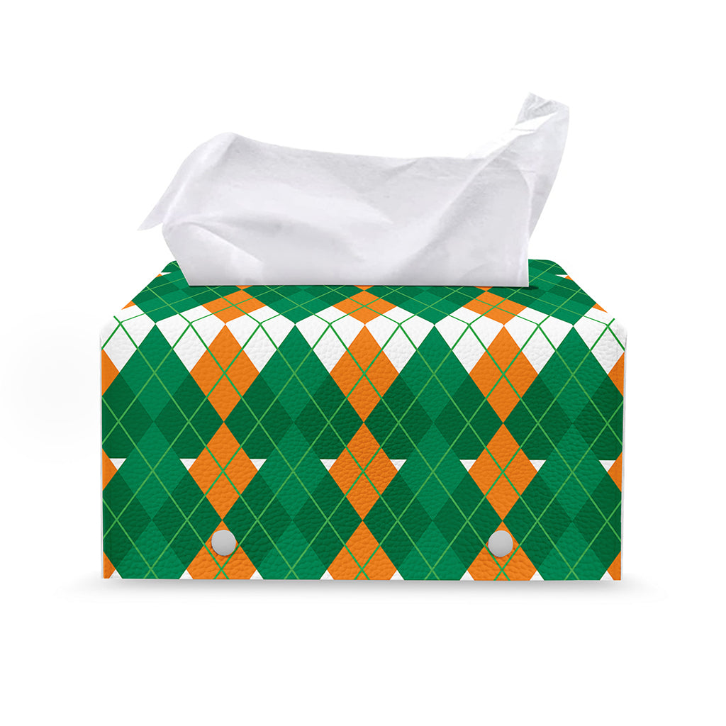 Irish Themed Argyle Pattern Print Leather Tissue Box Cover