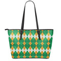 Irish Themed Argyle Pattern Print Leather Tote Bag With Zipper