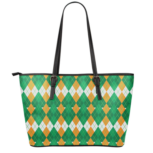 Irish Themed Argyle Pattern Print Leather Tote Bag