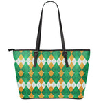 Irish Themed Argyle Pattern Print Leather Tote Bag