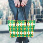 Irish Themed Argyle Pattern Print Leather Tote Bag