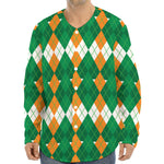 Irish Themed Argyle Pattern Print Long Sleeve Baseball Jersey