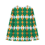 Irish Themed Argyle Pattern Print Long Sleeve Short Coat