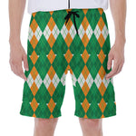 Irish Themed Argyle Pattern Print Men's Beach Shorts