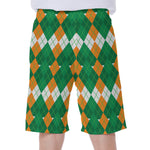 Irish Themed Argyle Pattern Print Men's Beach Shorts