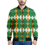 Irish Themed Argyle Pattern Print Men's Bomber Jacket
