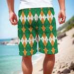 Irish Themed Argyle Pattern Print Men's Cargo Shorts