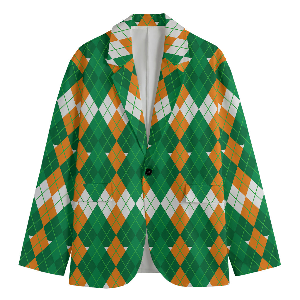 Irish Themed Argyle Pattern Print Men's Cotton Blazer