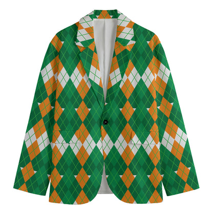 Irish Themed Argyle Pattern Print Men's Cotton Blazer