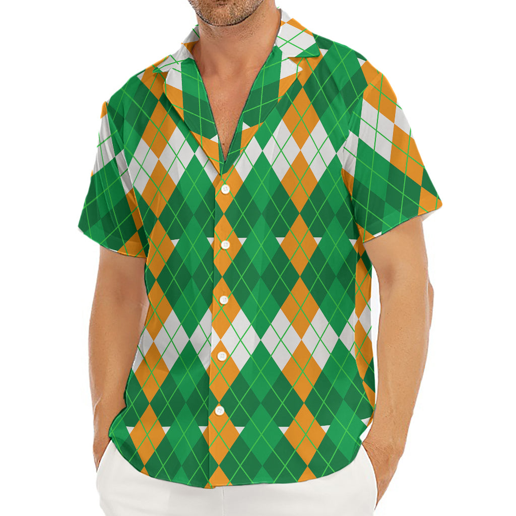 Irish Themed Argyle Pattern Print Men's Deep V-Neck Shirt