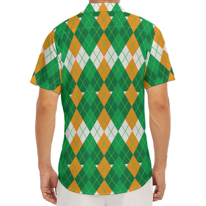 Irish Themed Argyle Pattern Print Men's Deep V-Neck Shirt