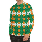 Irish Themed Argyle Pattern Print Men's Long Sleeve Rash Guard