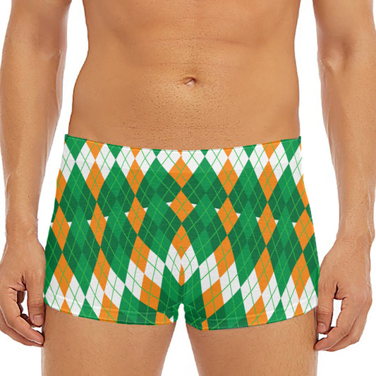 Irish Themed Argyle Pattern Print Men's Short Boxer Briefs