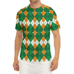 Irish Themed Argyle Pattern Print Men's Short Sleeve Rash Guard