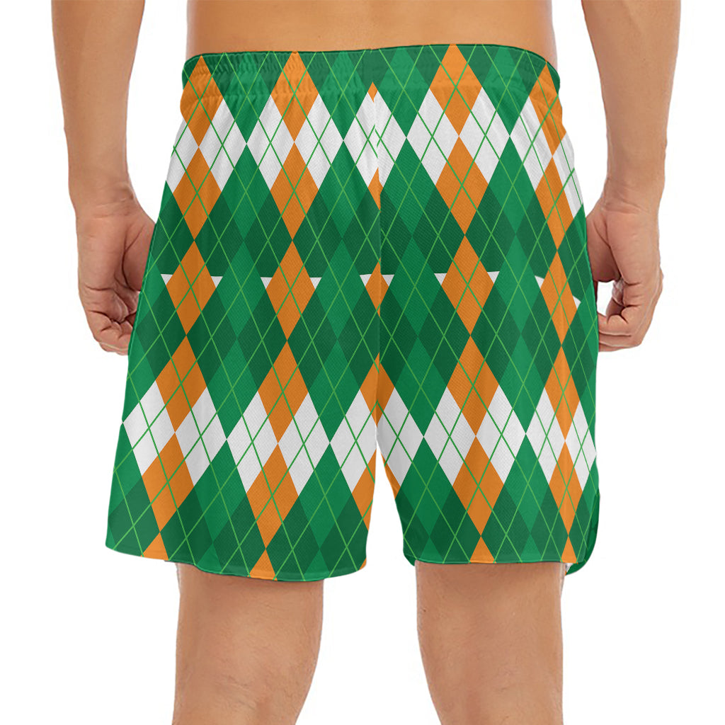 Irish Themed Argyle Pattern Print Men's Split Running Shorts