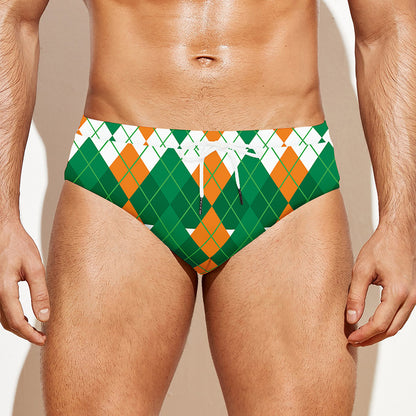 Irish Themed Argyle Pattern Print Men's Swim Briefs