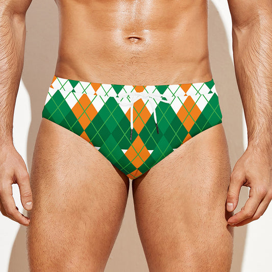 Irish Themed Argyle Pattern Print Men's Swim Briefs