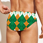 Irish Themed Argyle Pattern Print Men's Swim Briefs