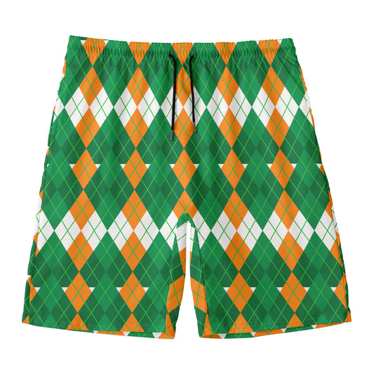 Irish Themed Argyle Pattern Print Men's Swim Trunks