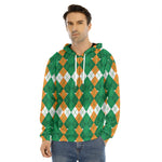 Irish Themed Argyle Pattern Print Men's Velvet Pullover Hoodie