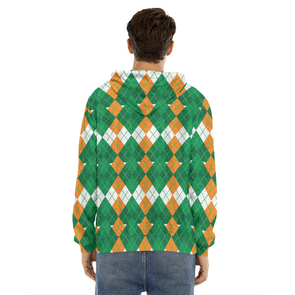 Irish Themed Argyle Pattern Print Men's Velvet Pullover Hoodie