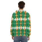 Irish Themed Argyle Pattern Print Men's Velvet Pullover Hoodie