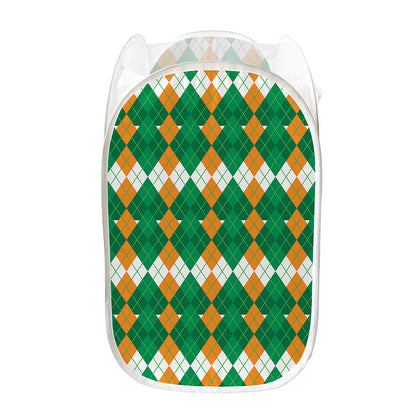 Irish Themed Argyle Pattern Print Mesh Laundry Hamper