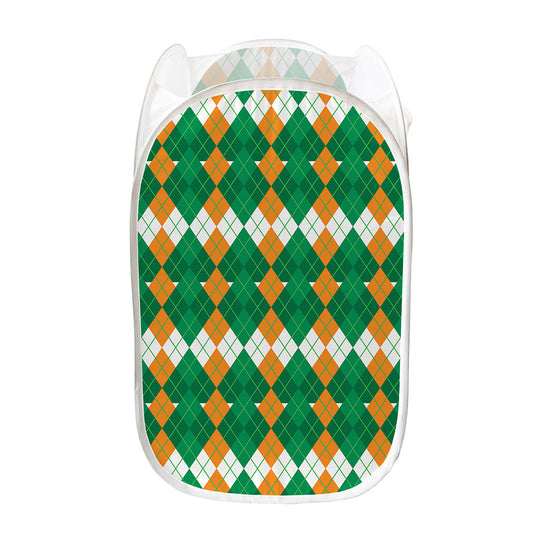 Irish Themed Argyle Pattern Print Mesh Laundry Hamper