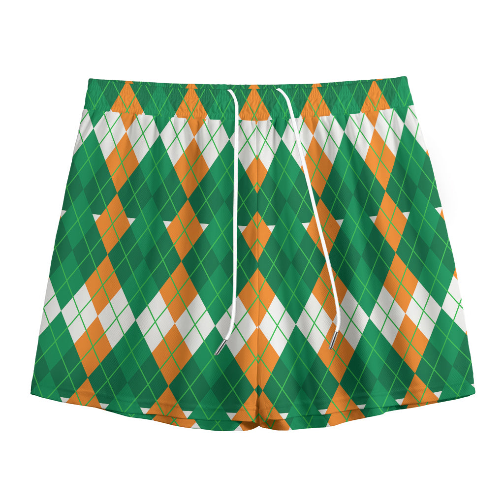 Irish Themed Argyle Pattern Print Mesh Shorts