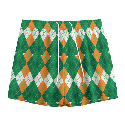 Irish Themed Argyle Pattern Print Mesh Shorts