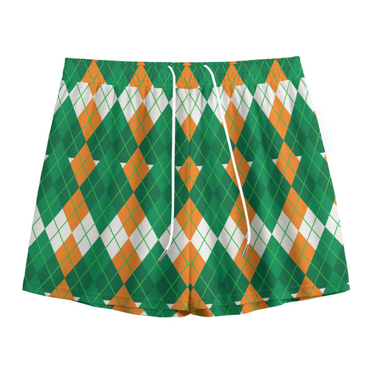 Irish Themed Argyle Pattern Print Mesh Shorts