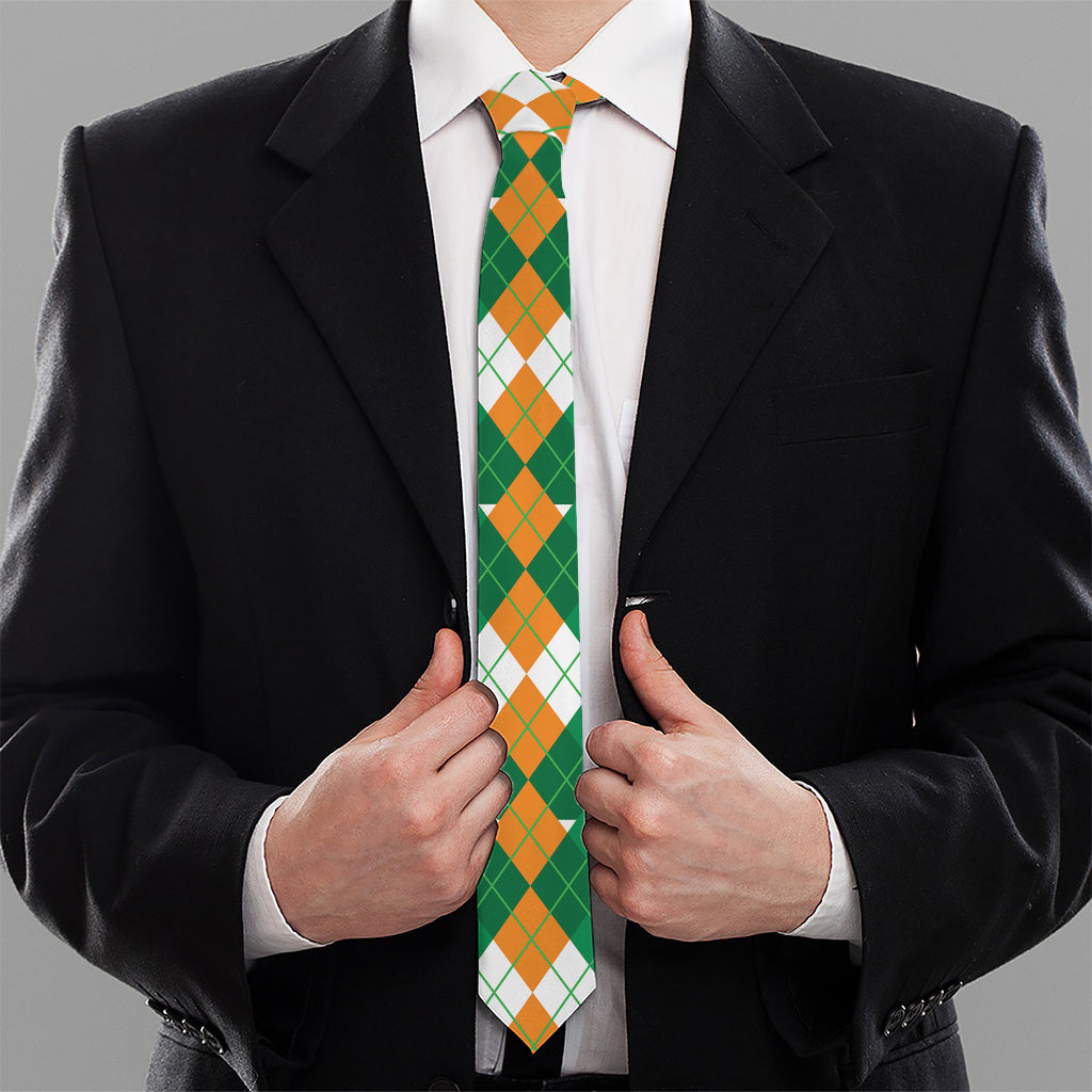 Irish Themed Argyle Pattern Print Necktie