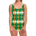 Irish Themed Argyle Pattern Print One Piece Swimsuit