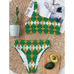 Irish Themed Argyle Pattern Print One Shoulder Bikini Top