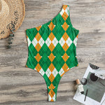 Irish Themed Argyle Pattern Print One Shoulder Bodysuit